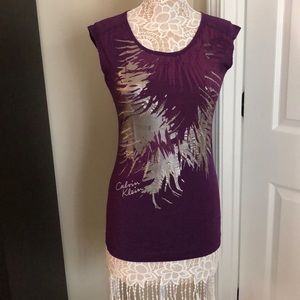GREAT condition CALVIN KLEIN embellished sleeveless top size XS purple/silver